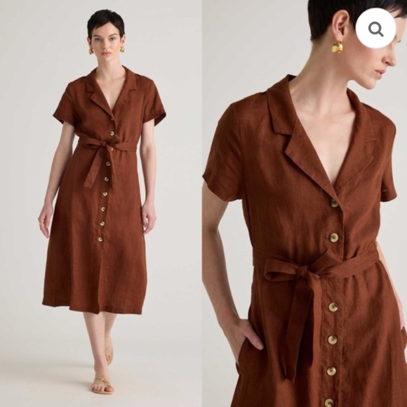 QUINCE 100% European Linen Button Front Dress Chocolate Brown S - Picture 1 of 7